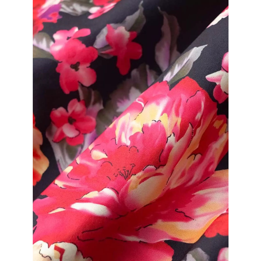Floral Print Layered Ruffle Hem Mini Dress Apparel and Accessories