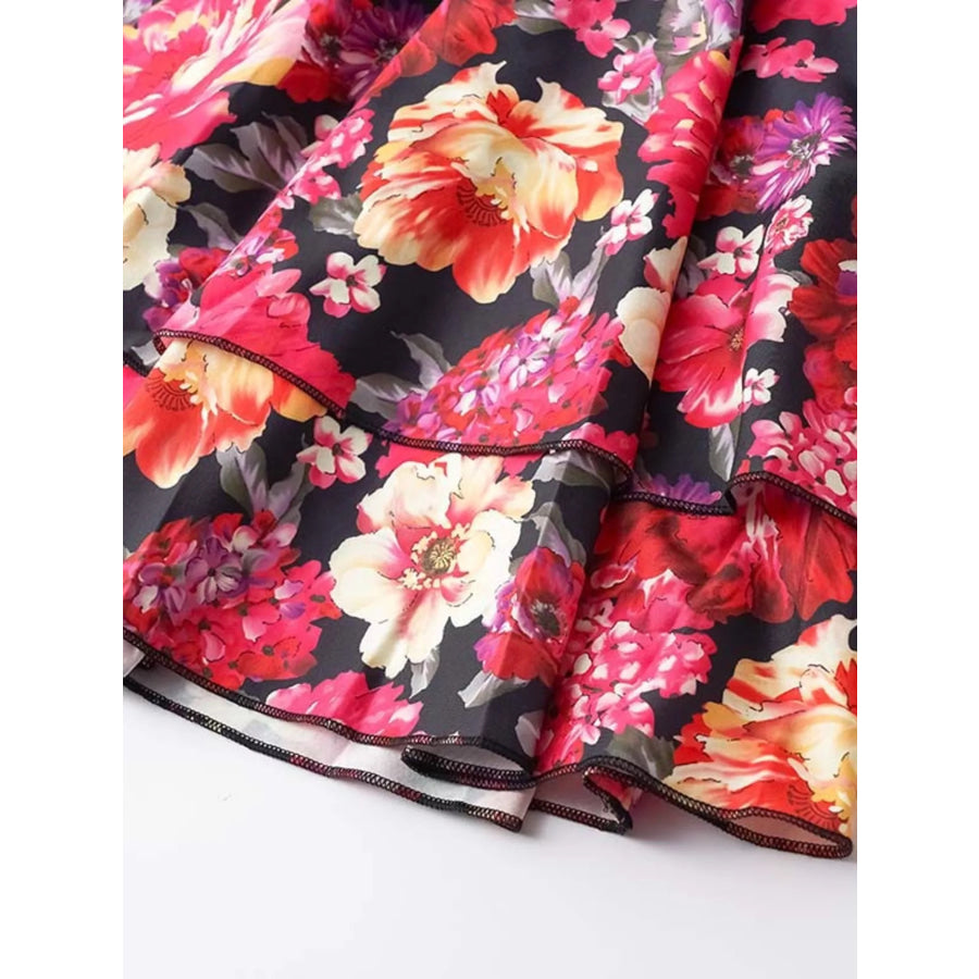 Floral Print Layered Ruffle Hem Mini Dress Apparel and Accessories