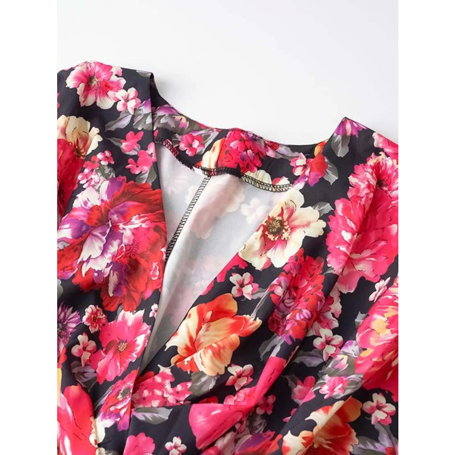 Floral Print Layered Ruffle Hem Mini Dress Apparel and Accessories