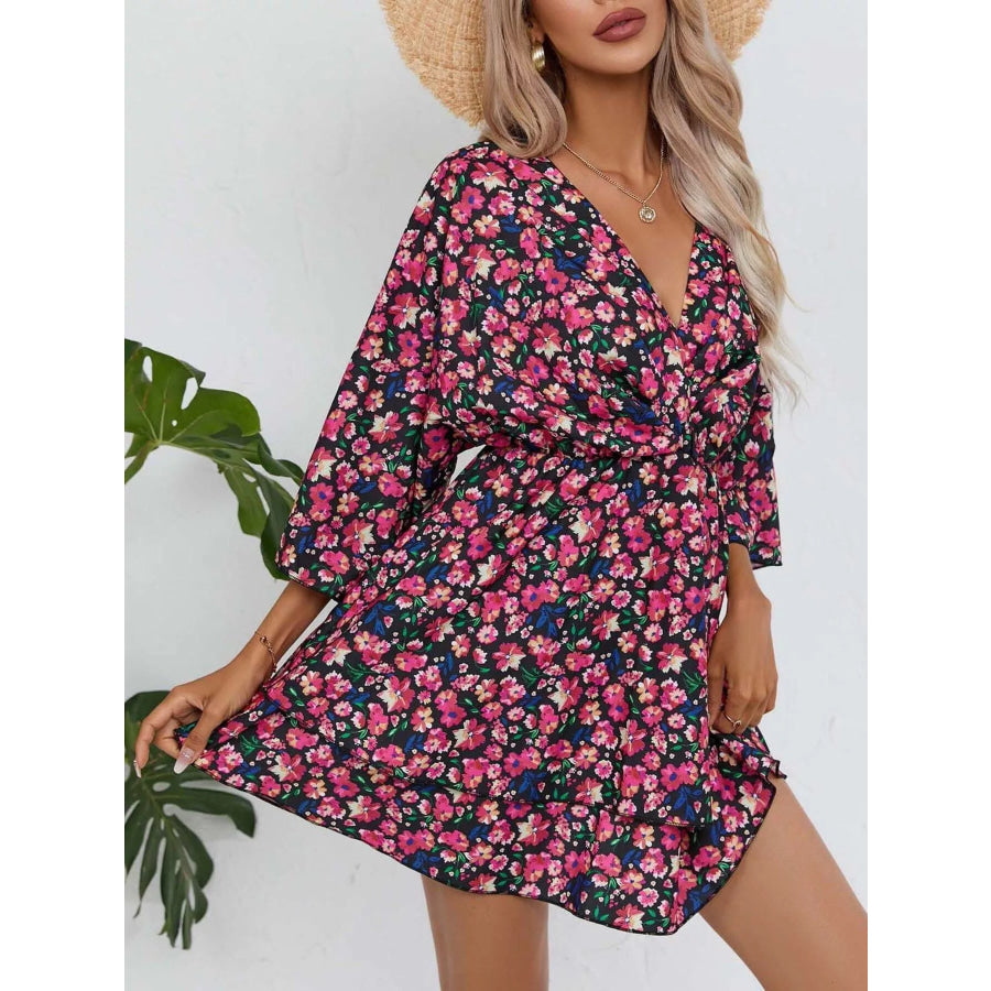 Floral Print Layered Ruffle Hem Mini Dress Apparel and Accessories