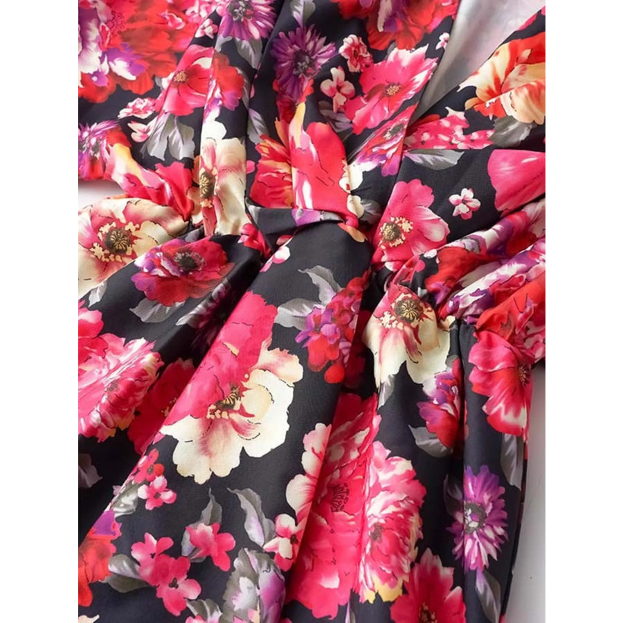 Floral Print Layered Ruffle Hem Mini Dress Apparel and Accessories