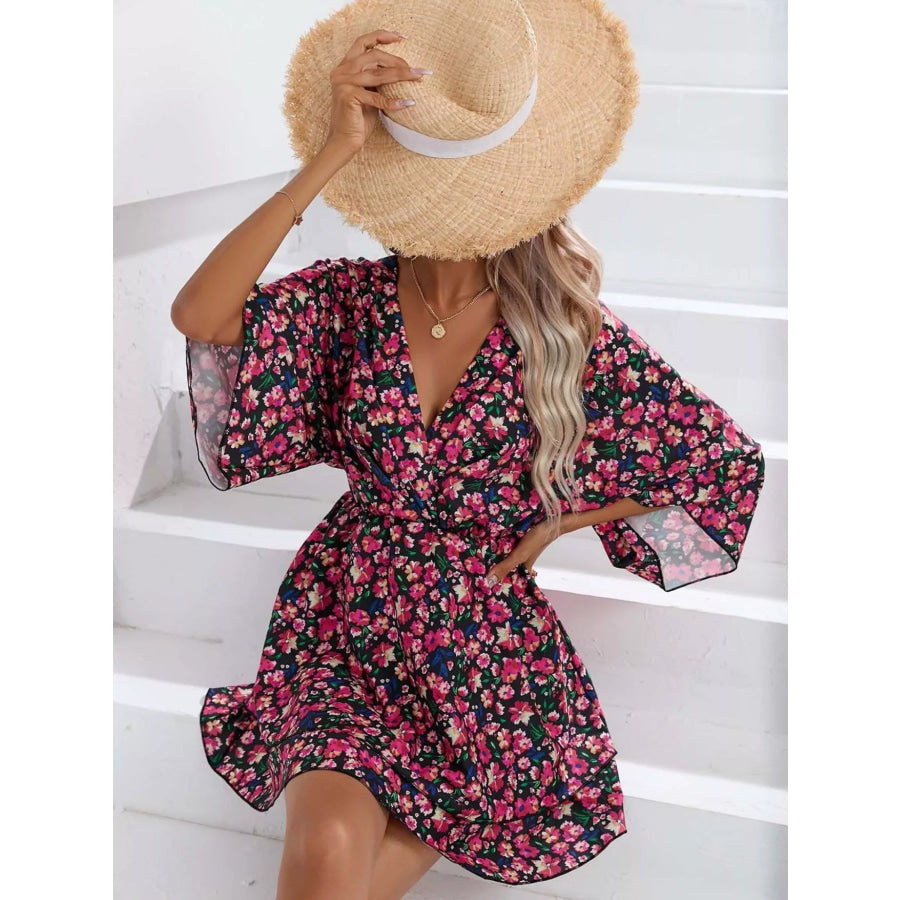 Floral Print Layered Ruffle Hem Mini Dress Apparel and Accessories