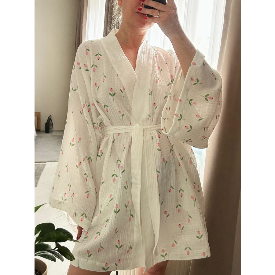 Floral Print Lightweight Lounge Nightgown White / S Apparel and Accessories