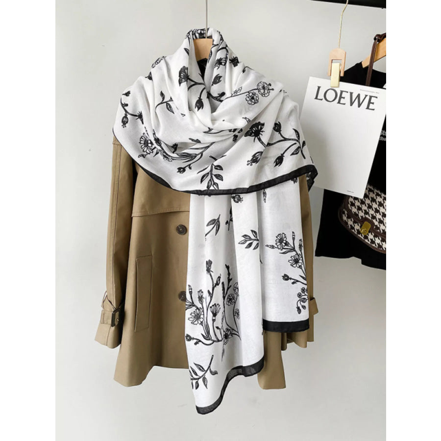 Floral Print Lightweight Scarf Black / One Size Apparel and Accessories
