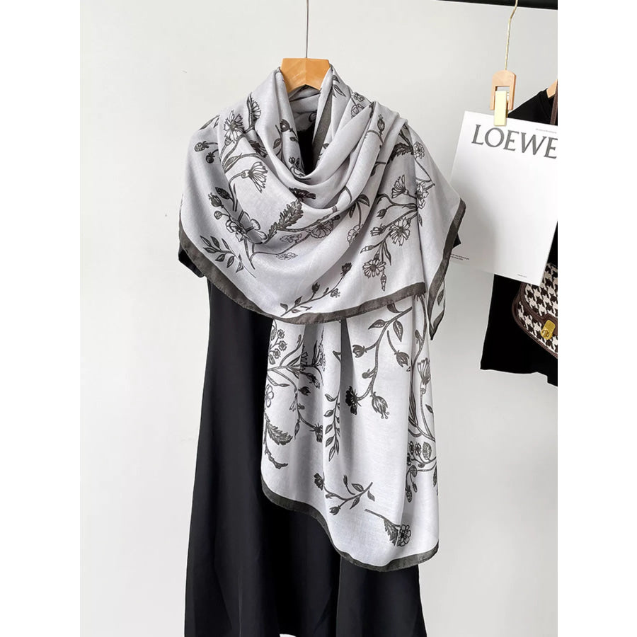 Floral Print Lightweight Scarf Gray / One Size Apparel and Accessories