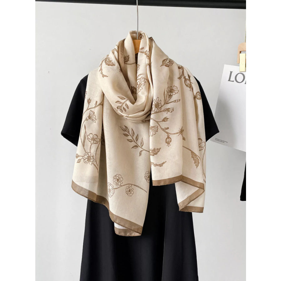 Floral Print Lightweight Scarf Khaki / One Size Apparel and Accessories
