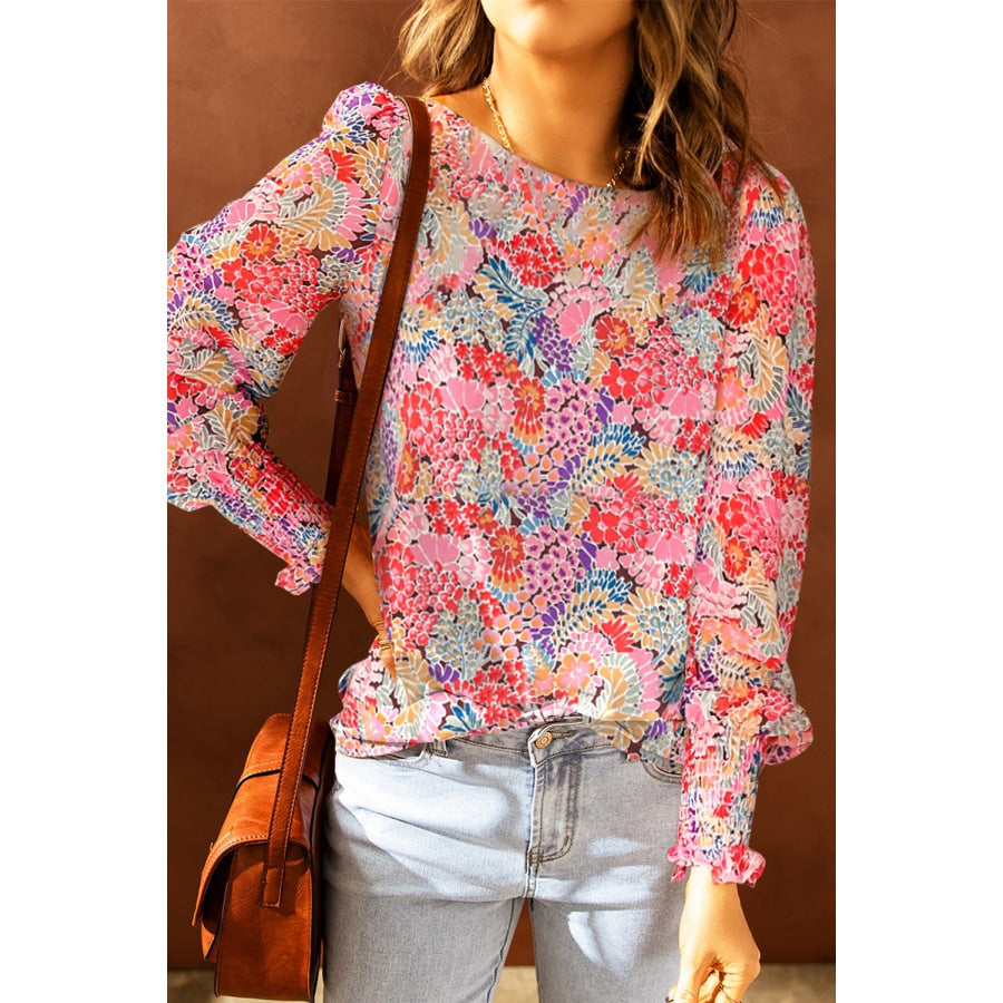 Floral Print Long Puff Sleeve Blouse Floral / S