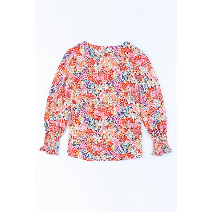 Floral Print Long Puff Sleeve Blouse