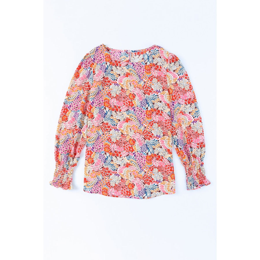 Floral Print Long Puff Sleeve Blouse