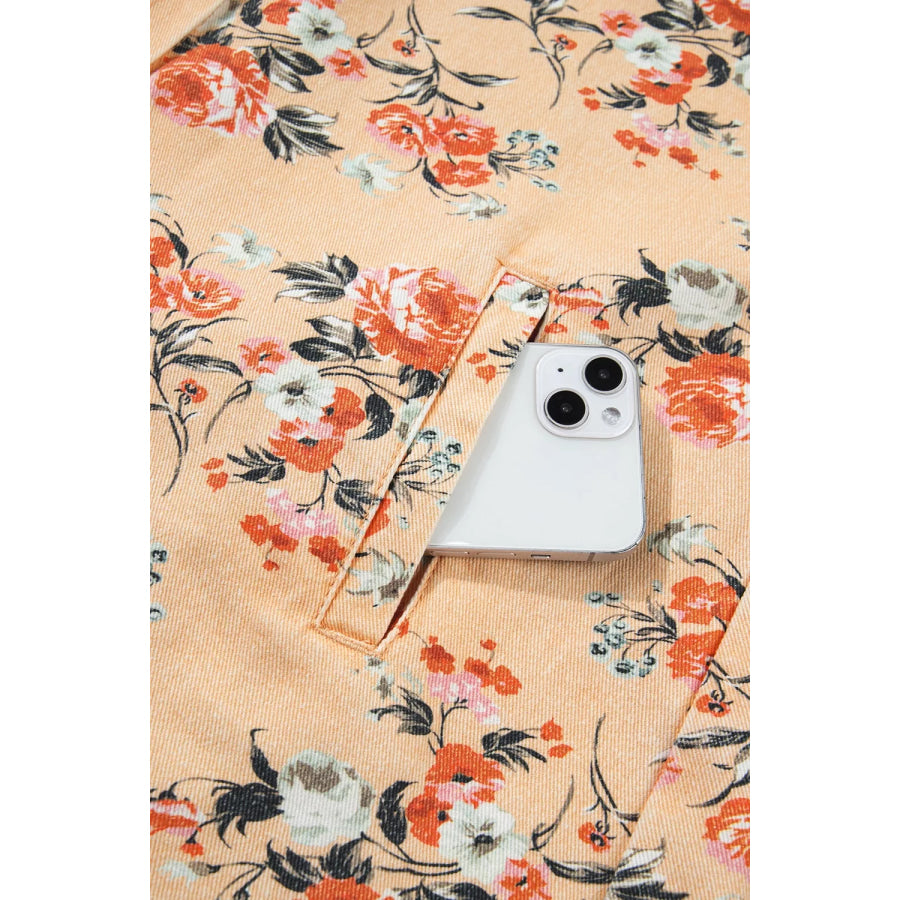 Floral Print Long Sleeve Denim Jacket Apparel and Accessories