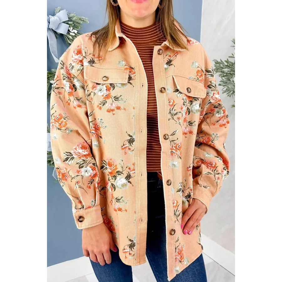 Floral Print Long Sleeve Denim Jacket Apparel and Accessories