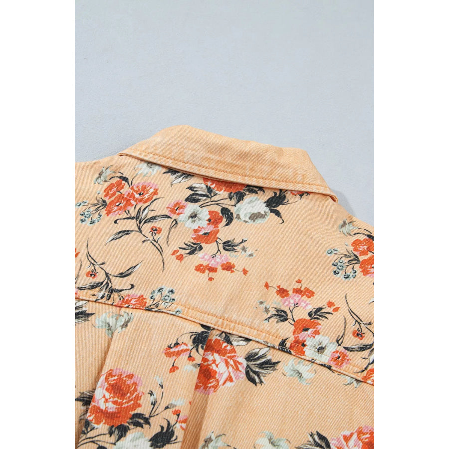 Floral Print Long Sleeve Denim Jacket Apparel and Accessories