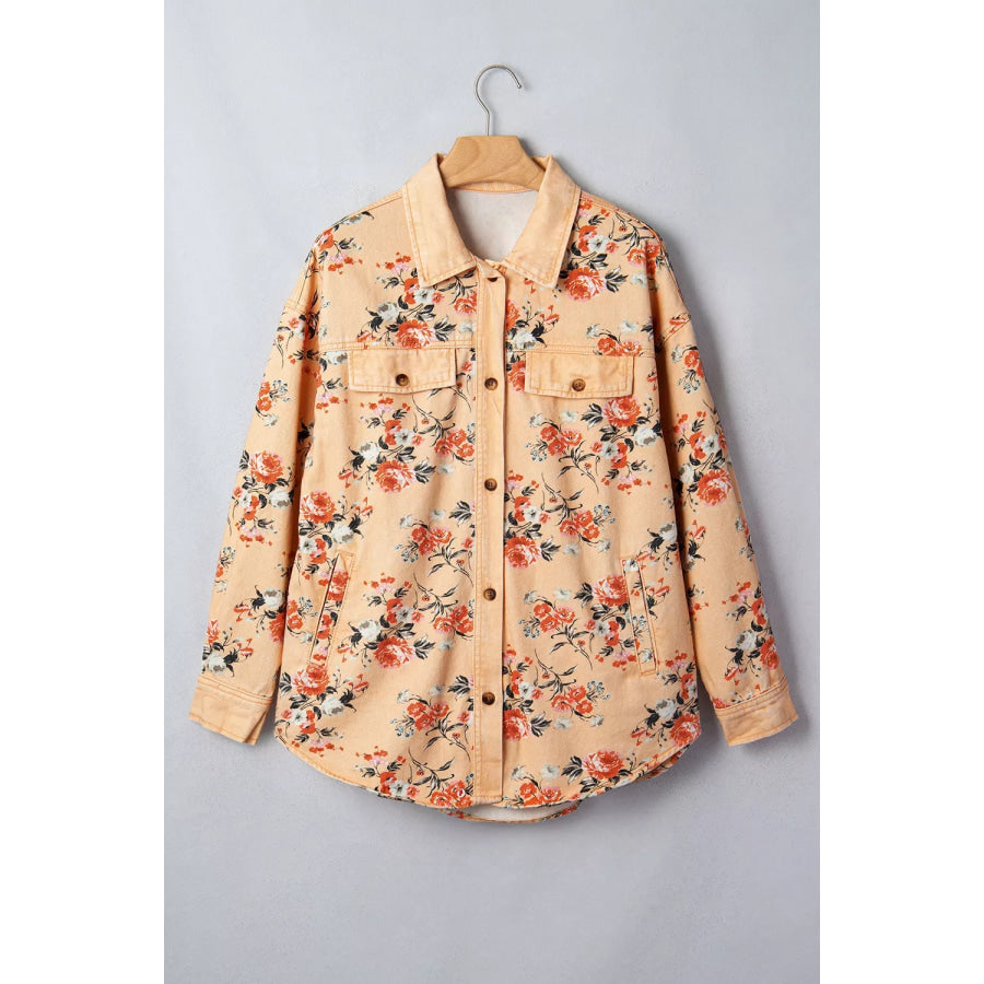 Floral Print Long Sleeve Denim Jacket Apparel and Accessories
