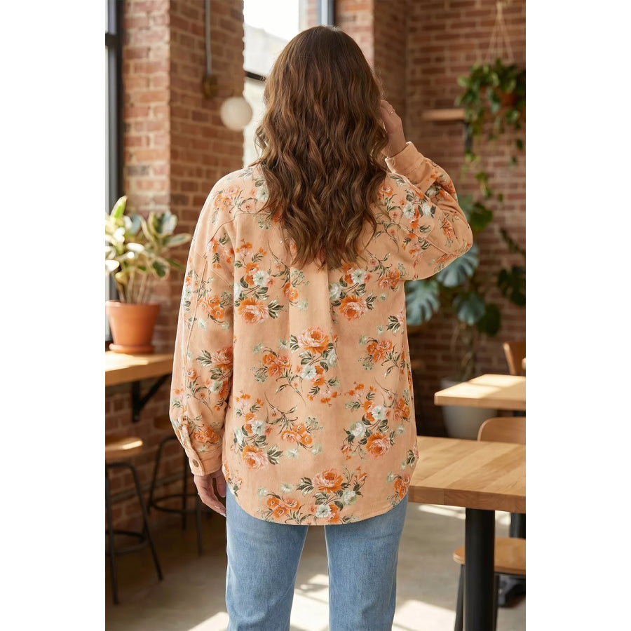Floral Print Long Sleeve Denim Jacket Apparel and Accessories