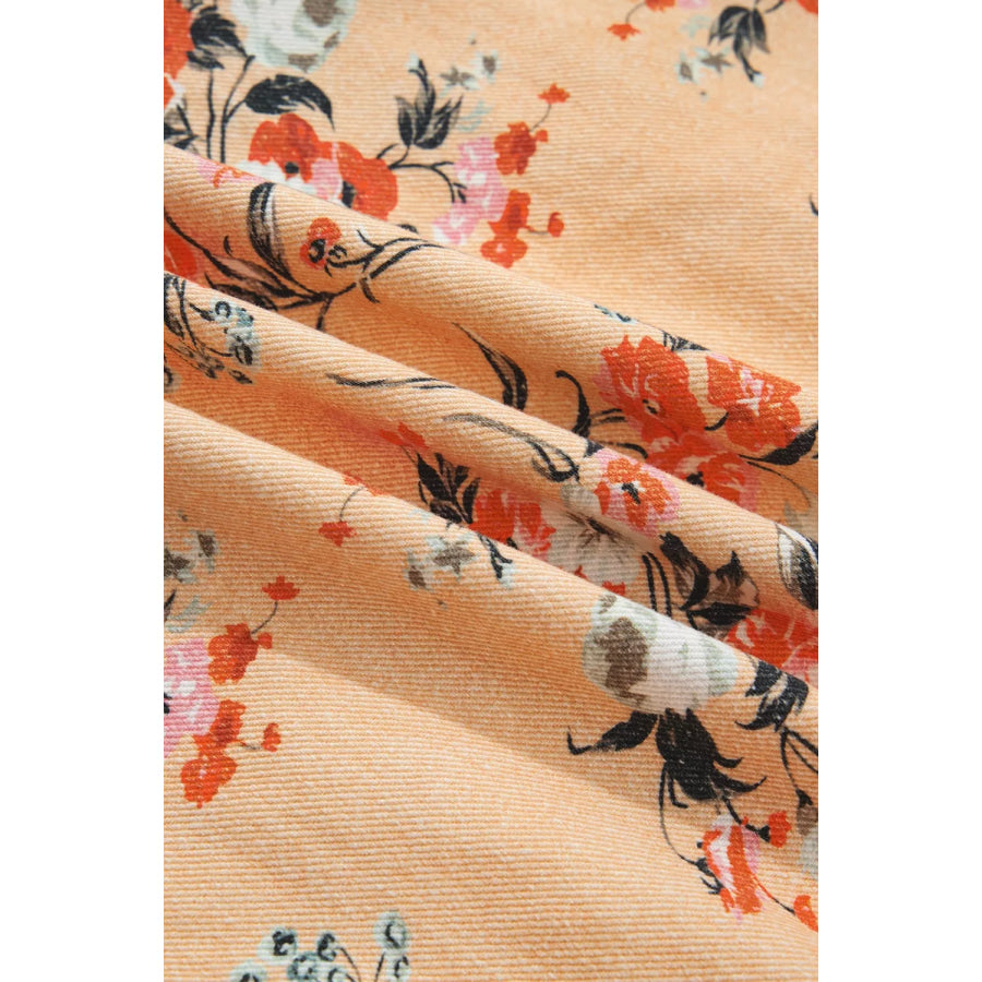 Floral Print Long Sleeve Denim Jacket Apparel and Accessories