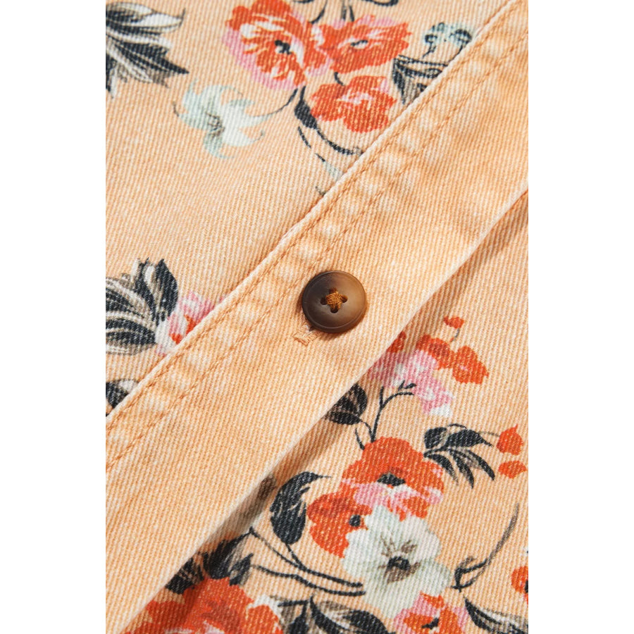 Floral Print Long Sleeve Denim Jacket Apparel and Accessories