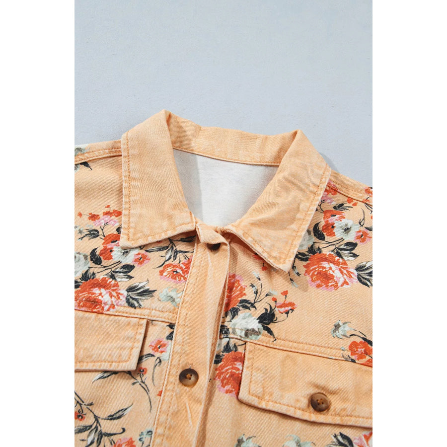 Floral Print Long Sleeve Denim Jacket Apparel and Accessories