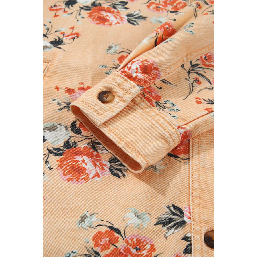 Floral Print Long Sleeve Denim Jacket Apparel and Accessories