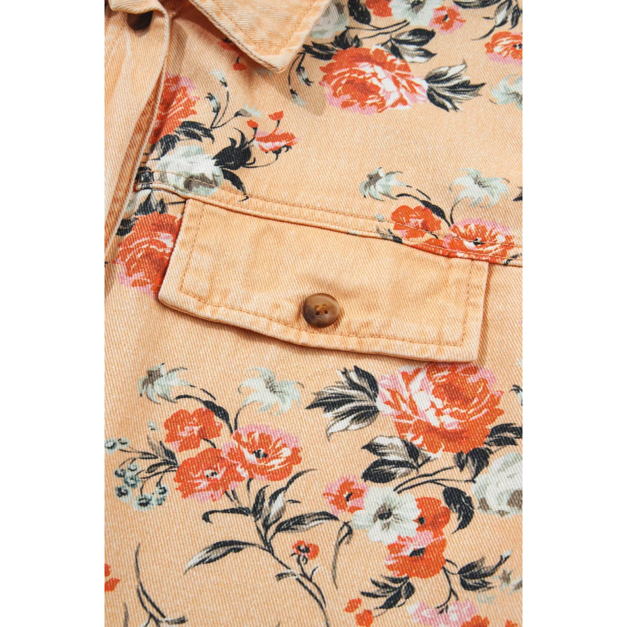 Floral Print Long Sleeve Denim Jacket Apparel and Accessories