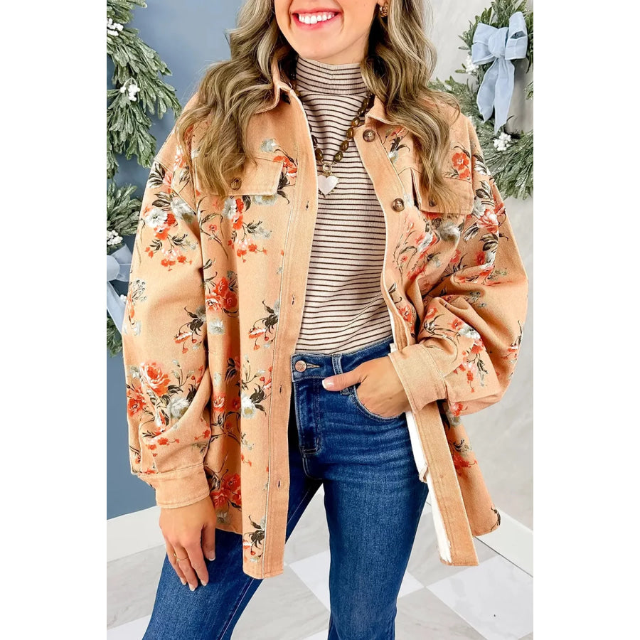 Floral Print Long Sleeve Denim Jacket Apparel and Accessories