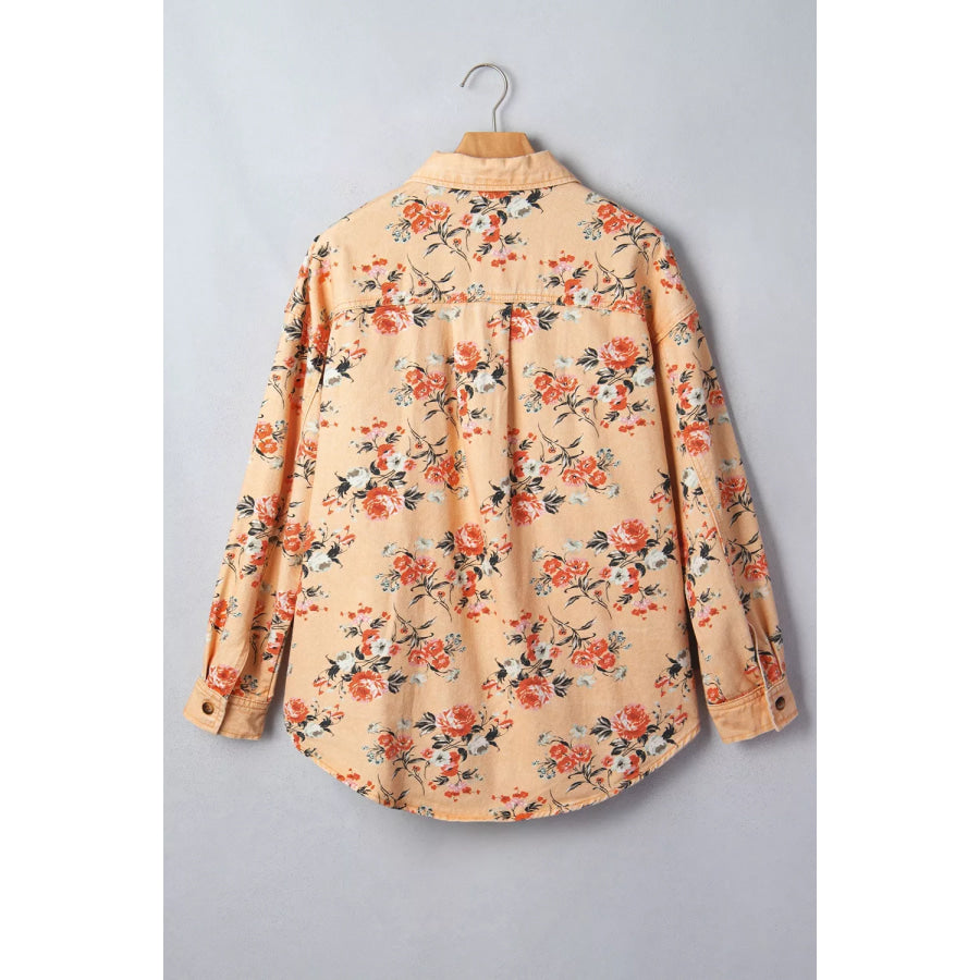 Floral Print Long Sleeve Denim Jacket Apparel and Accessories