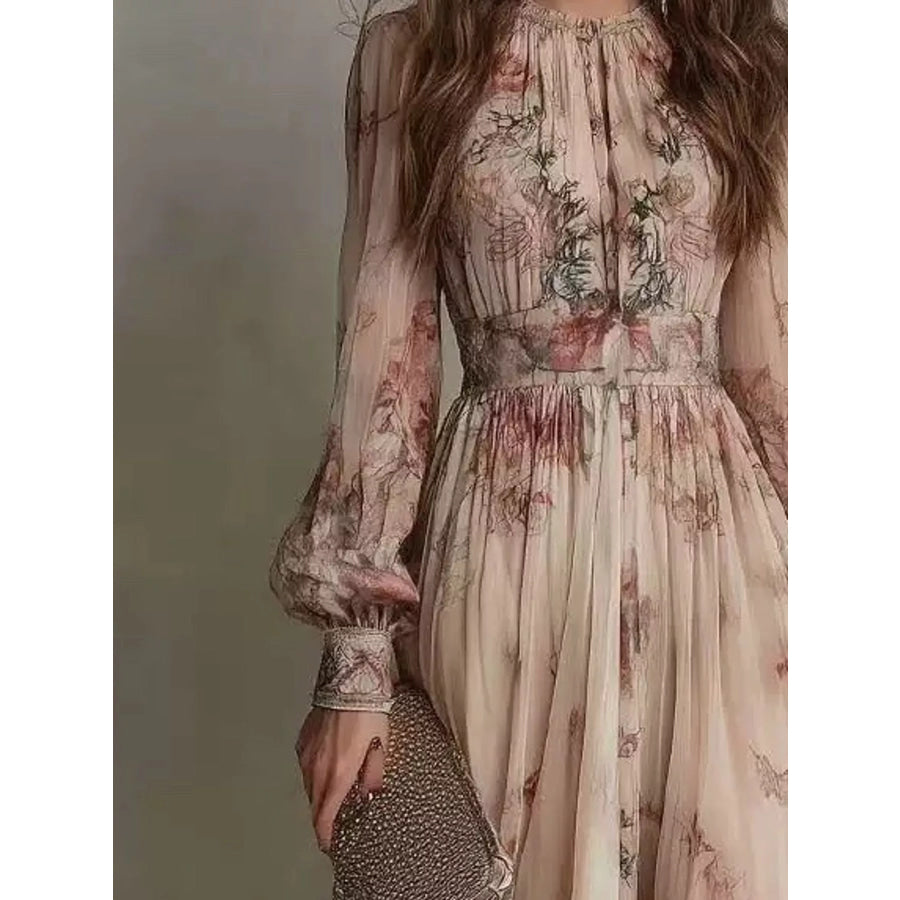 Floral Print Long Sleeve Maxi Dress Apparel and Accessories
