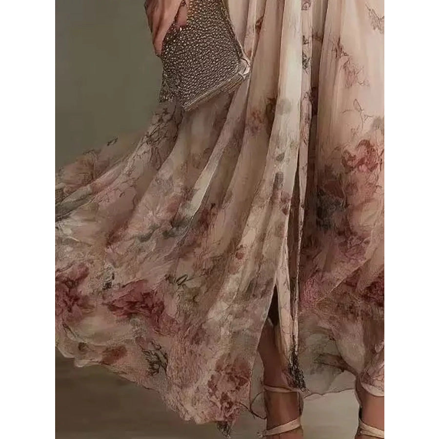 Floral Print Long Sleeve Maxi Dress Apparel and Accessories