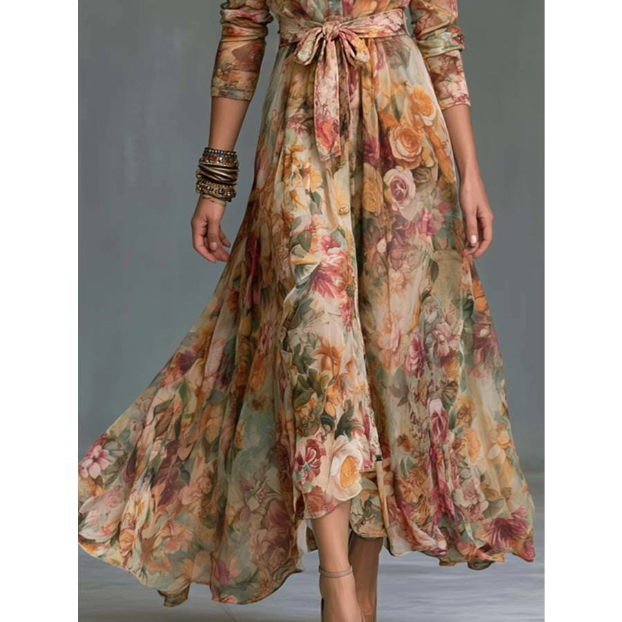 Floral Print Long Sleeve Maxi Shirt Dress Apparel and Accessories