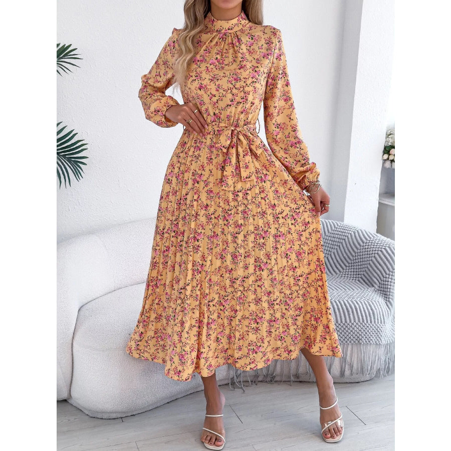 Floral Print Long Sleeve Midi Dress Apparel and Accessories
