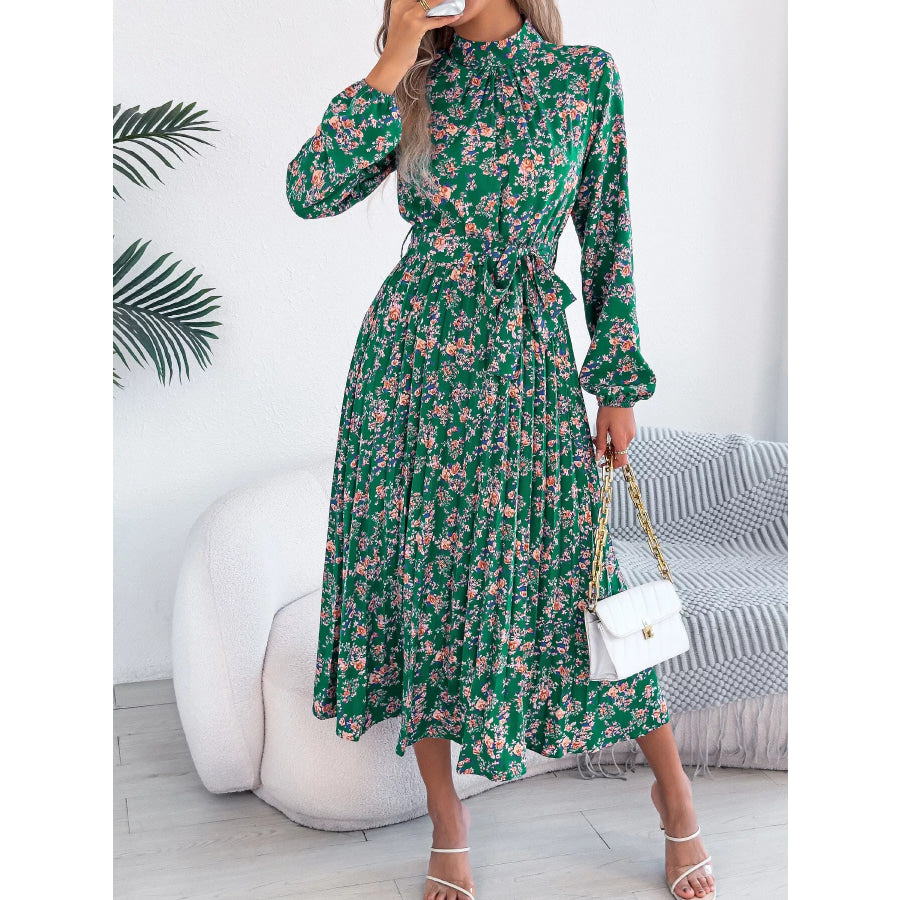 Floral Print Long Sleeve Midi Dress Apparel and Accessories