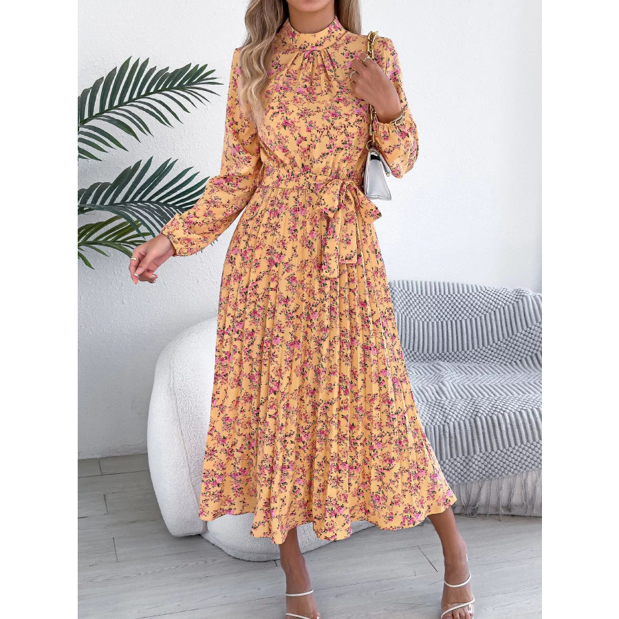 Floral Print Long Sleeve Midi Dress Apparel and Accessories