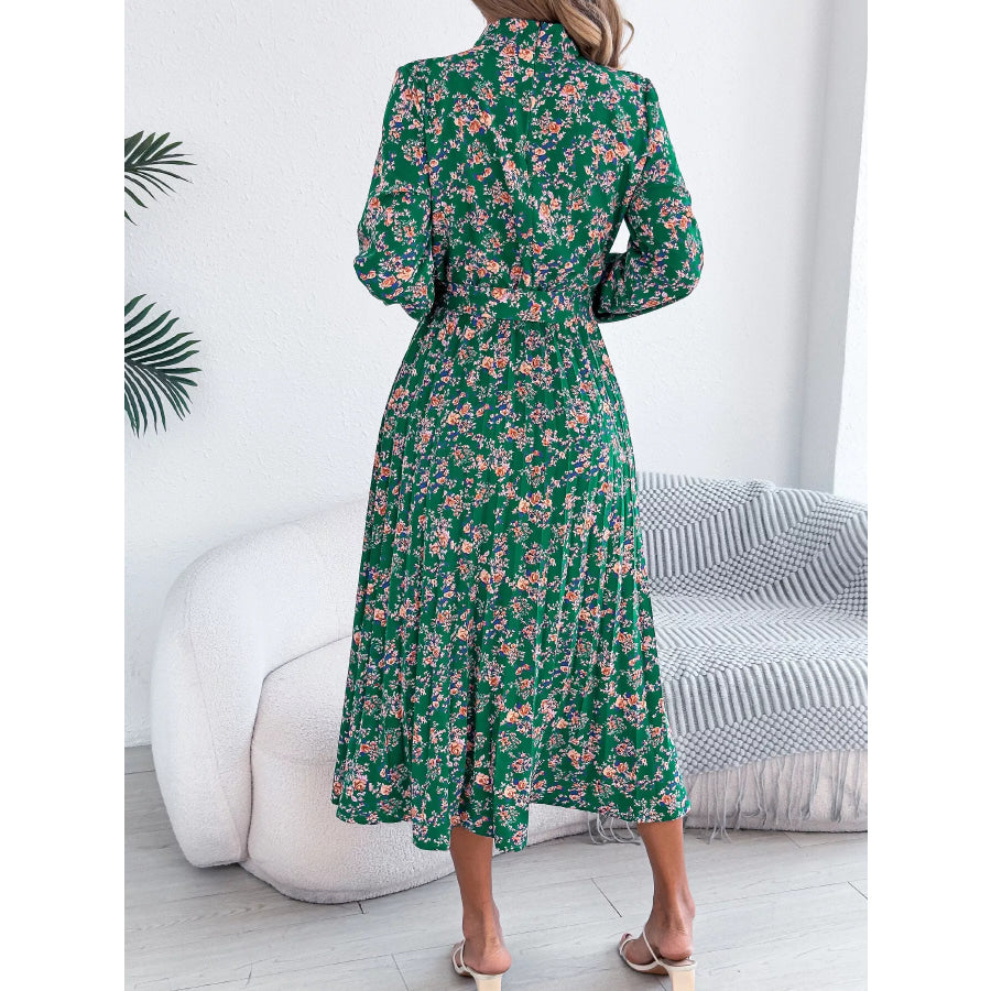 Floral Print Long Sleeve Midi Dress Apparel and Accessories
