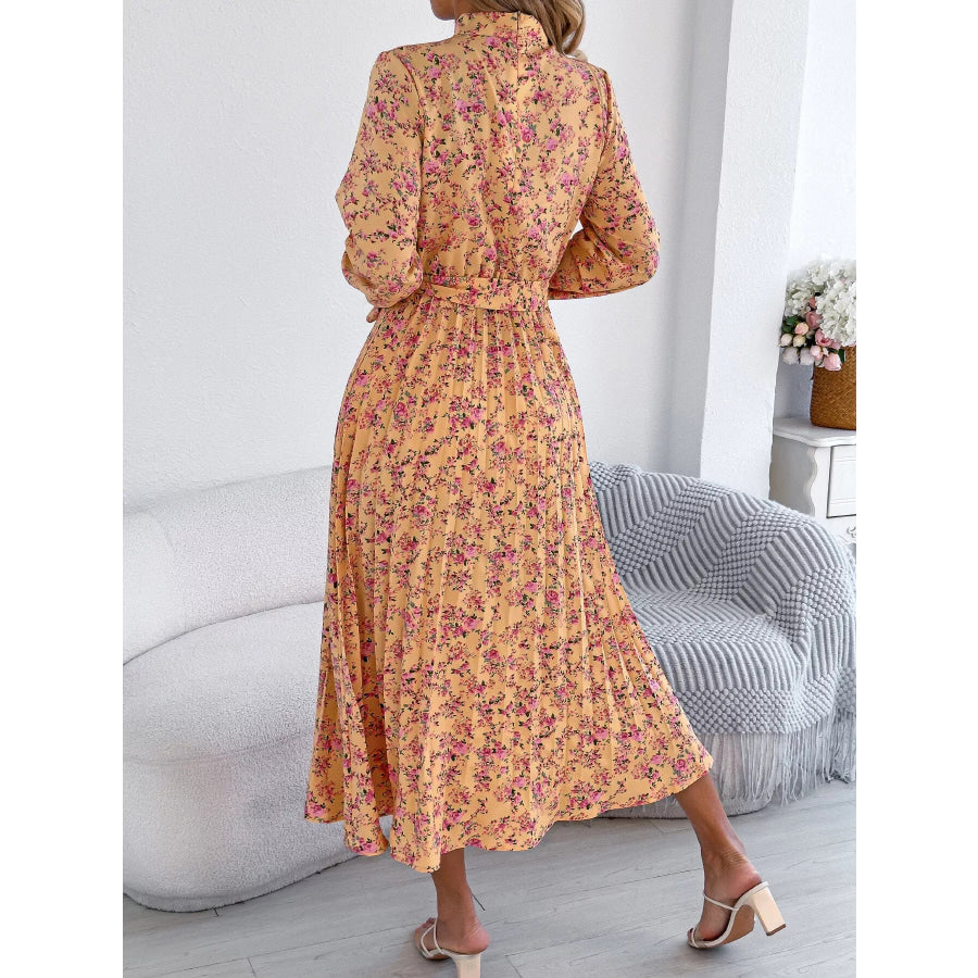 Floral Print Long Sleeve Midi Dress Apparel and Accessories