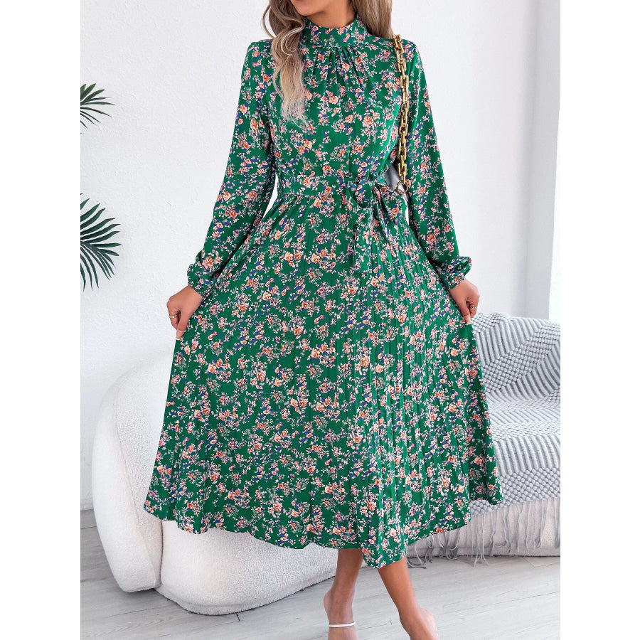 Floral Print Long Sleeve Midi Dress Apparel and Accessories