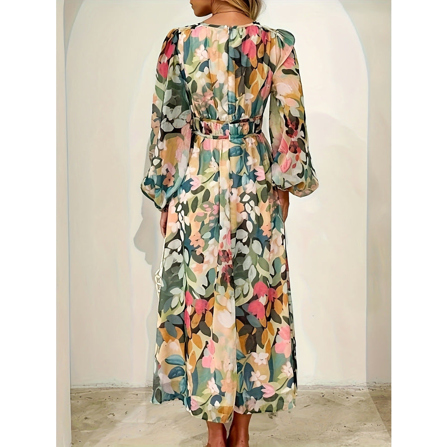 Floral Print Long Sleeve Midi Dress Apparel and Accessories