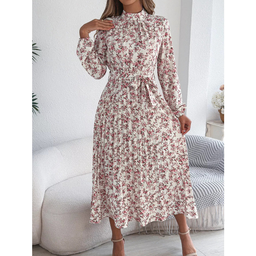 Floral Print Long Sleeve Midi Dress Apparel and Accessories