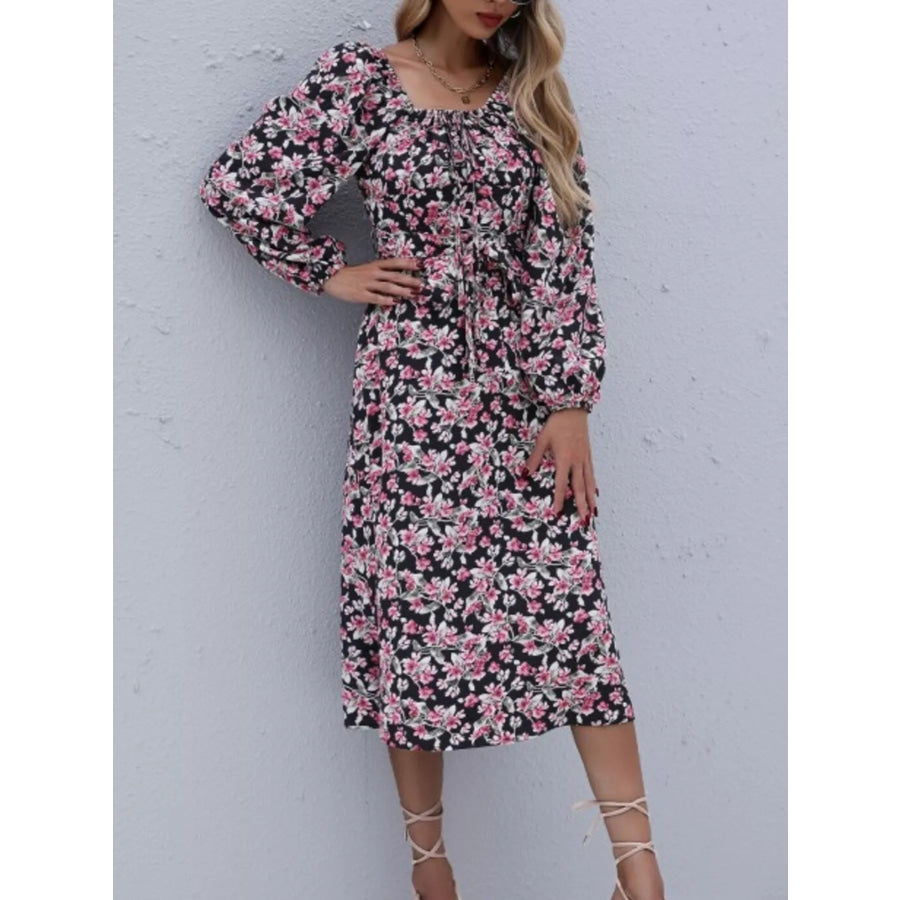 Floral Print Long Sleeve Midi Dress Apparel and Accessories