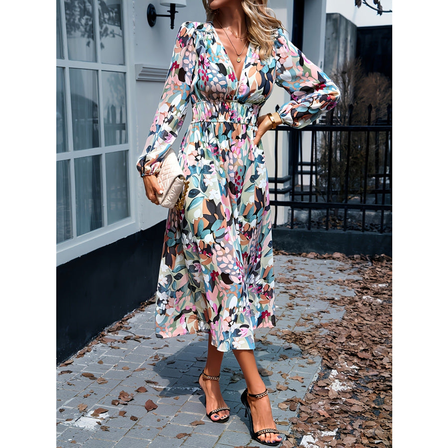 Floral Print Long Sleeve Midi Dress Apparel and Accessories