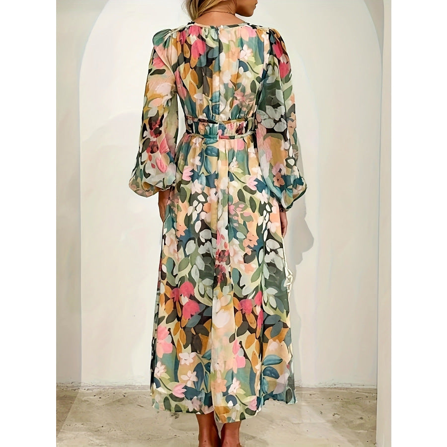 Floral Print Long Sleeve Midi Dress Apparel and Accessories
