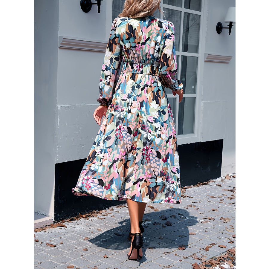 Floral Print Long Sleeve Midi Dress Apparel and Accessories