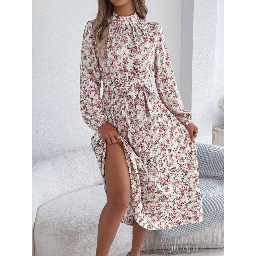 Floral Print Long Sleeve Midi Dress Apparel and Accessories