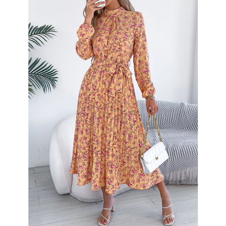 Floral Print Long Sleeve Midi Dress Apparel and Accessories