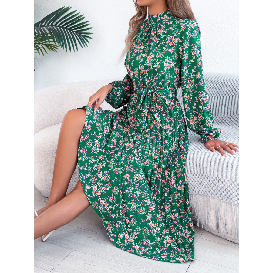 Floral Print Long Sleeve Midi Dress Apparel and Accessories