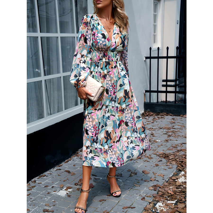 Floral Print Long Sleeve Midi Dress Apparel and Accessories