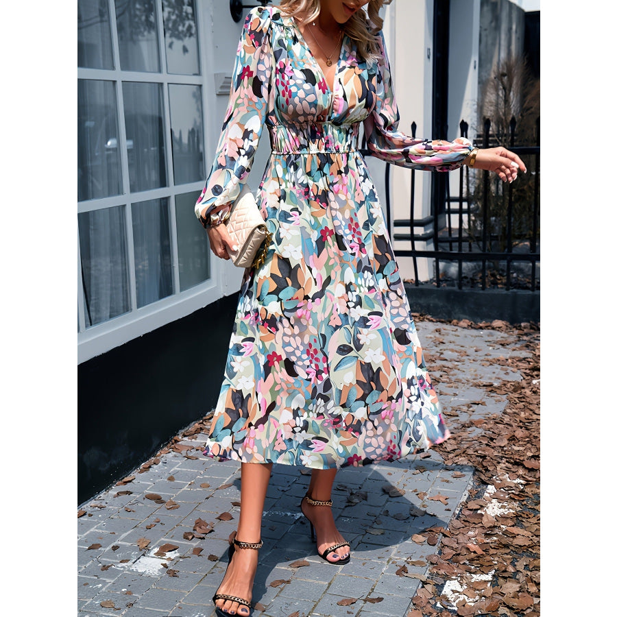 Floral Print Long Sleeve Midi Dress Apparel and Accessories