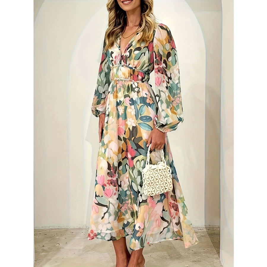 Floral Print Long Sleeve Midi Dress Apparel and Accessories