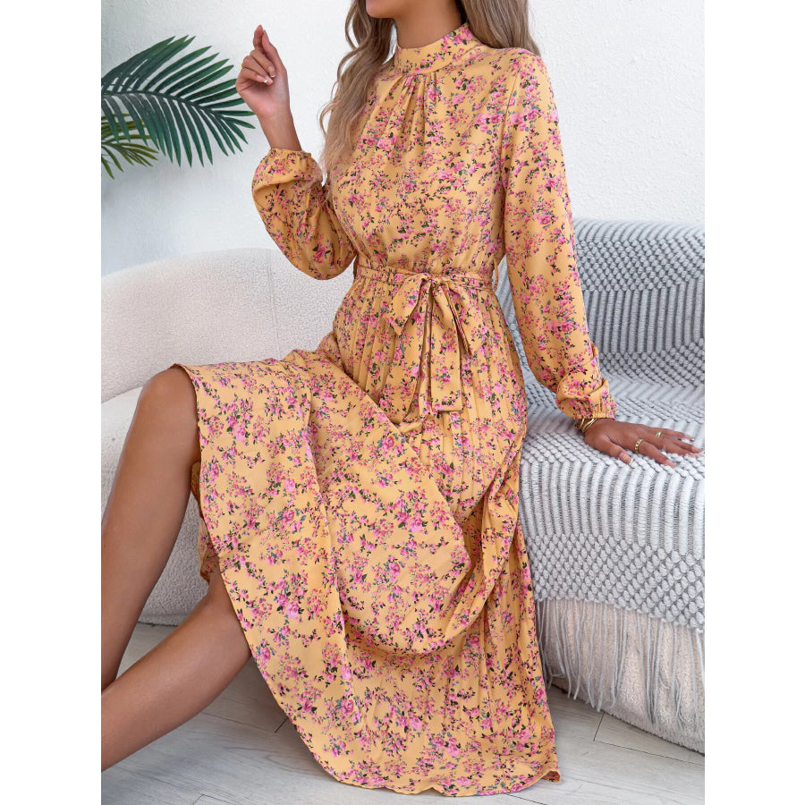 Floral Print Long Sleeve Midi Dress Apparel and Accessories