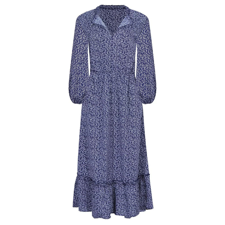 Floral Print Long-Sleeve Ruffle Hem Midi Dress Apparel and Accessories