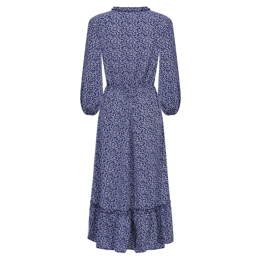 Floral Print Long-Sleeve Ruffle Hem Midi Dress Apparel and Accessories