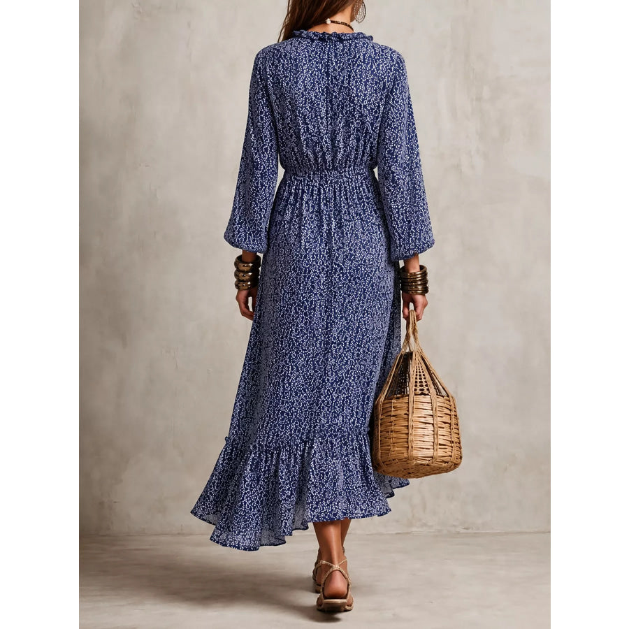 Floral Print Long-Sleeve Ruffle Hem Midi Dress Apparel and Accessories